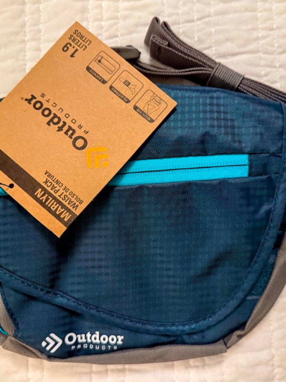 NWT Outdoor Products Navy Blue Fanny Waist Shoulder Travel Bag Zippers Hooks +++